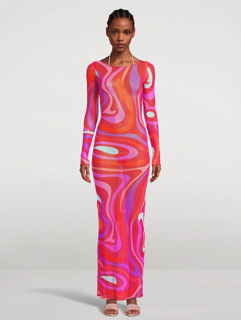 Tulle Maxi Dress Marmo Print