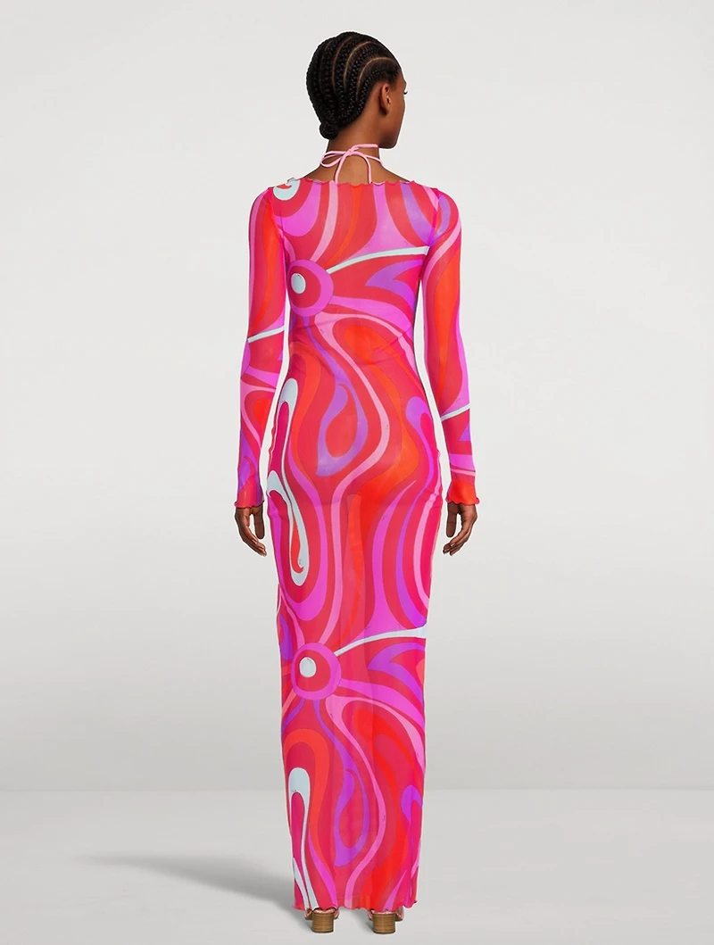 Tulle Maxi Dress Marmo Print