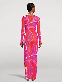 Tulle Maxi Dress Marmo Print