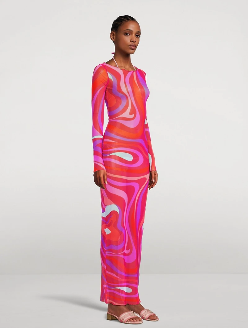 Tulle Maxi Dress Marmo Print