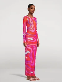 Tulle Maxi Dress Marmo Print