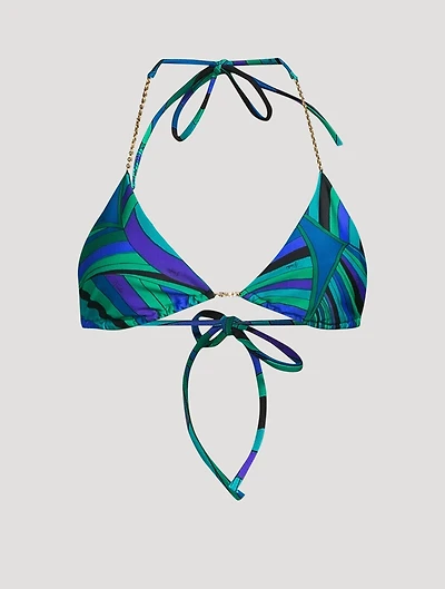 Chain-Trimmed Bikini Top Iride Print