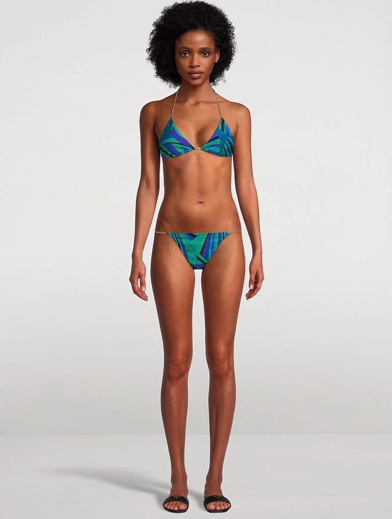 Chain-Trimmed Bikini Top Iride Print