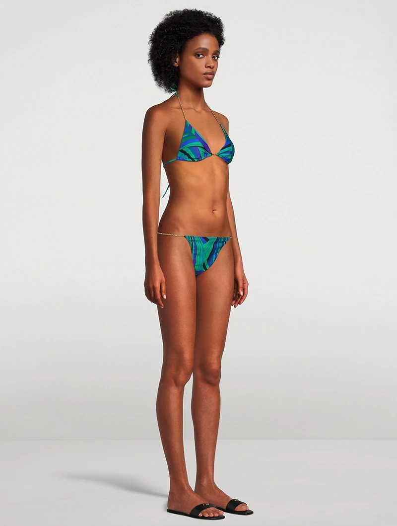 Chain-Trimmed Bikini Top Iride Print