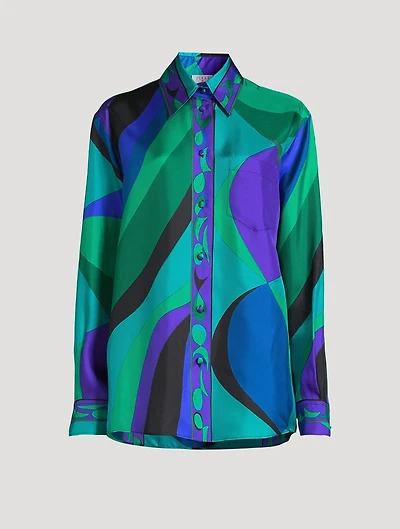 Oversized Silk Twill Shirt Pesci Print