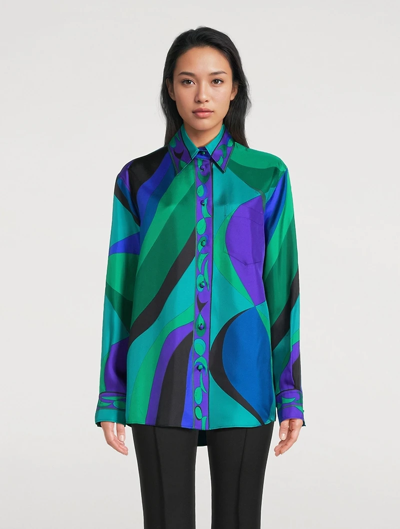 Oversized Silk Twill Shirt Pesci Print