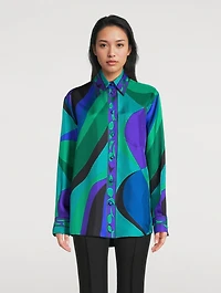 Oversized Silk Twill Shirt Pesci Print