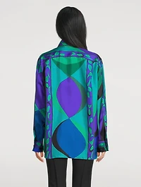 Oversized Silk Twill Shirt Pesci Print
