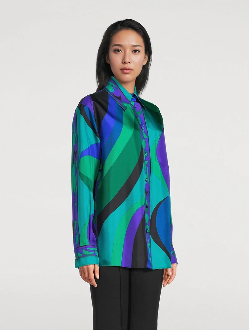 Oversized Silk Twill Shirt Pesci Print
