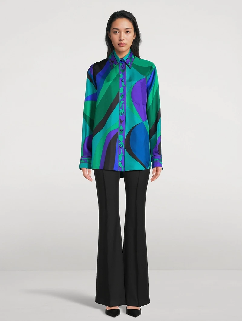 Oversized Silk Twill Shirt Pesci Print