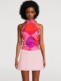 Silk Twill Halter Top In Marmo Print