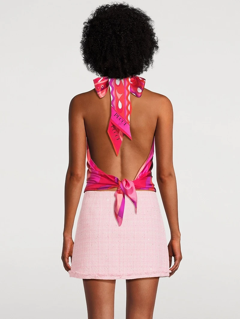 Silk Twill Halter Top In Marmo Print