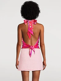 Silk Twill Halter Top In Marmo Print