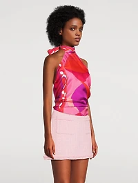 Silk Twill Halter Top In Marmo Print