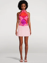 Silk Twill Halter Top In Marmo Print
