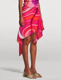 Silk Twill Skirt Marmo Print