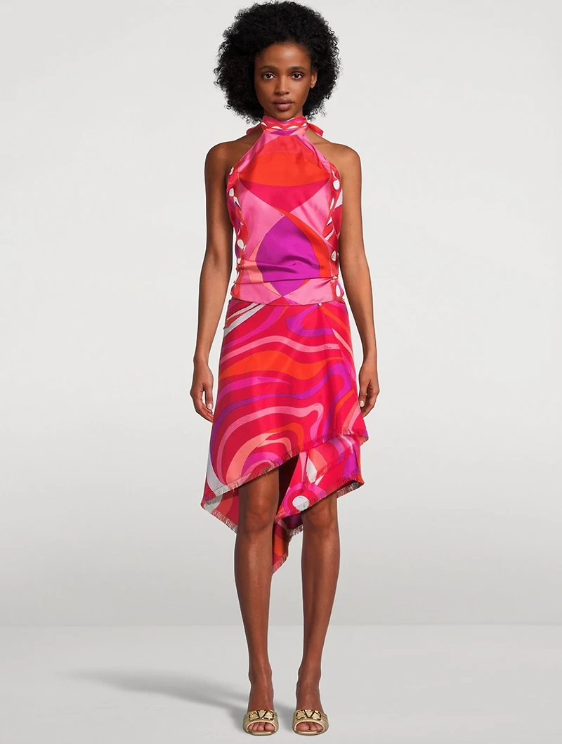 Silk Twill Skirt Marmo Print