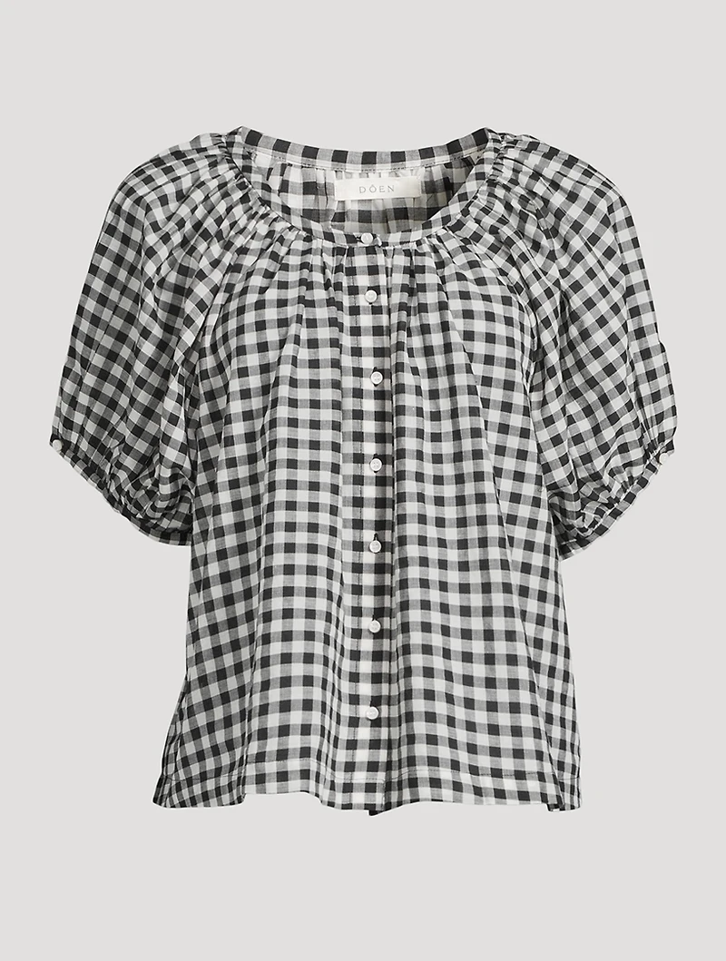 June Puff-Sleeve Shirt Gingham Print