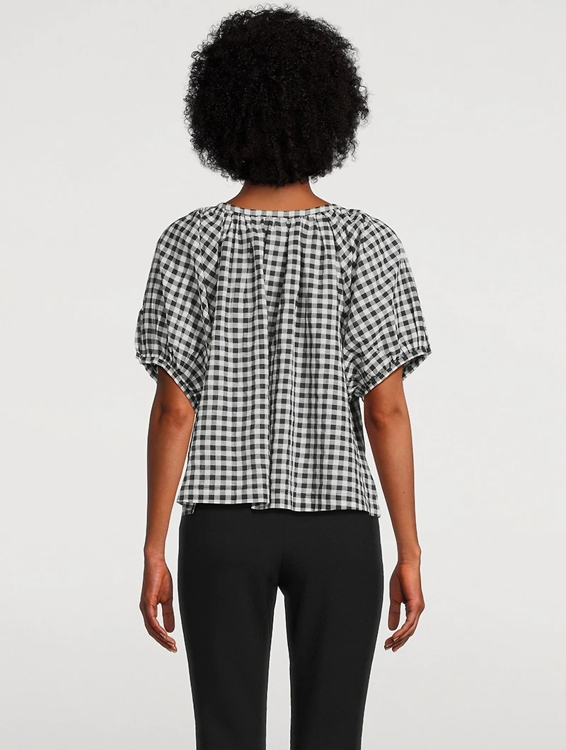 June Puff-Sleeve Shirt Gingham Print
