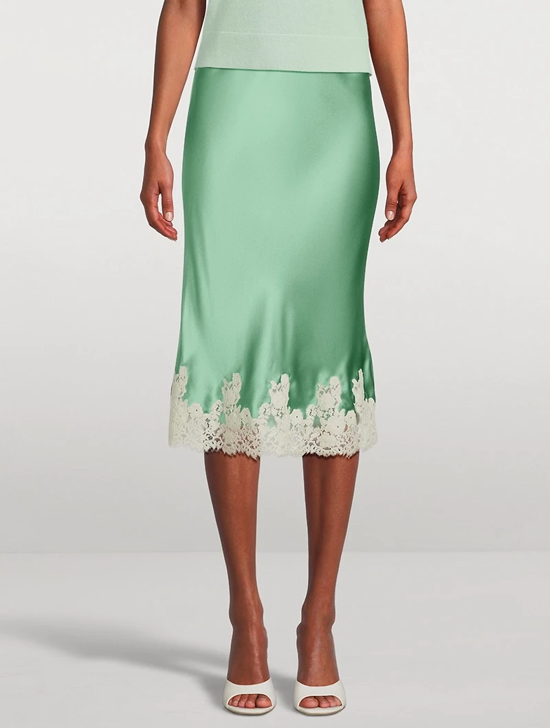 Elowena Lace-Trimmed Satin Slip Skirt