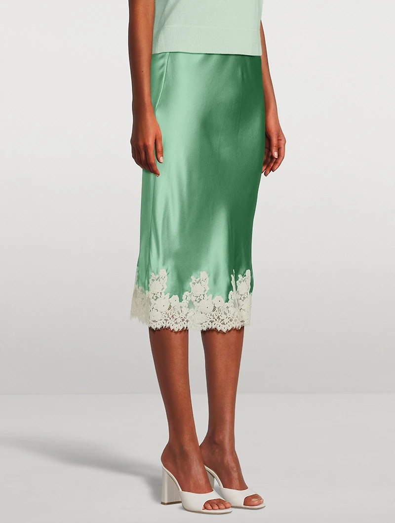 Elowena Lace-Trimmed Satin Slip Skirt