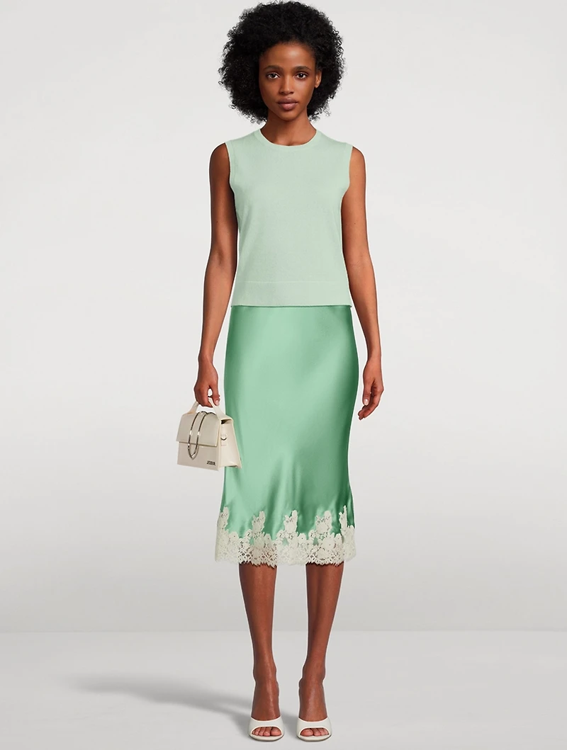 Elowena Lace-Trimmed Satin Slip Skirt