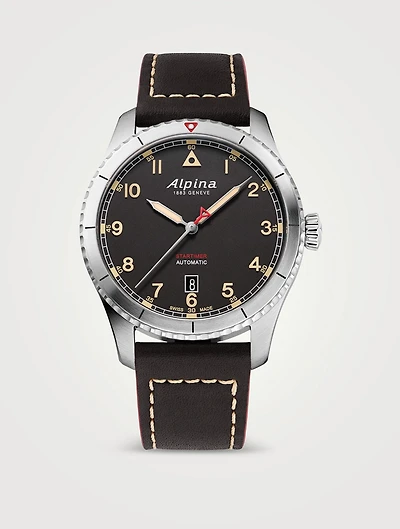 Startimer Pilot Automatic Stainless Steel Leather Strap Watch