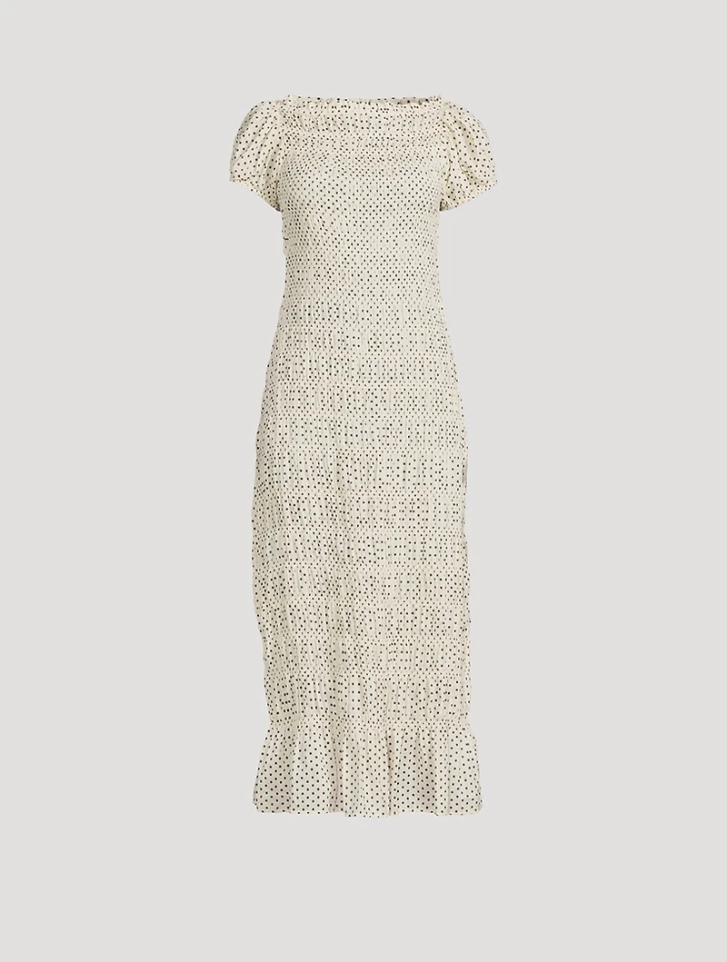 Georgene Smocked Midi Dress Polka Dot Print