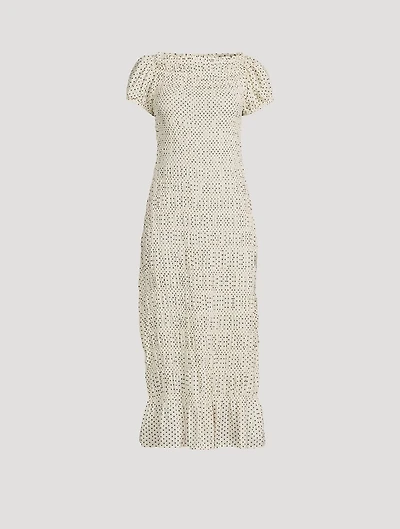 Georgene Smocked Midi Dress Polka Dot Print