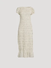 Georgene Smocked Midi Dress Polka Dot Print