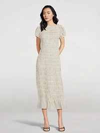 Georgene Smocked Midi Dress Polka Dot Print