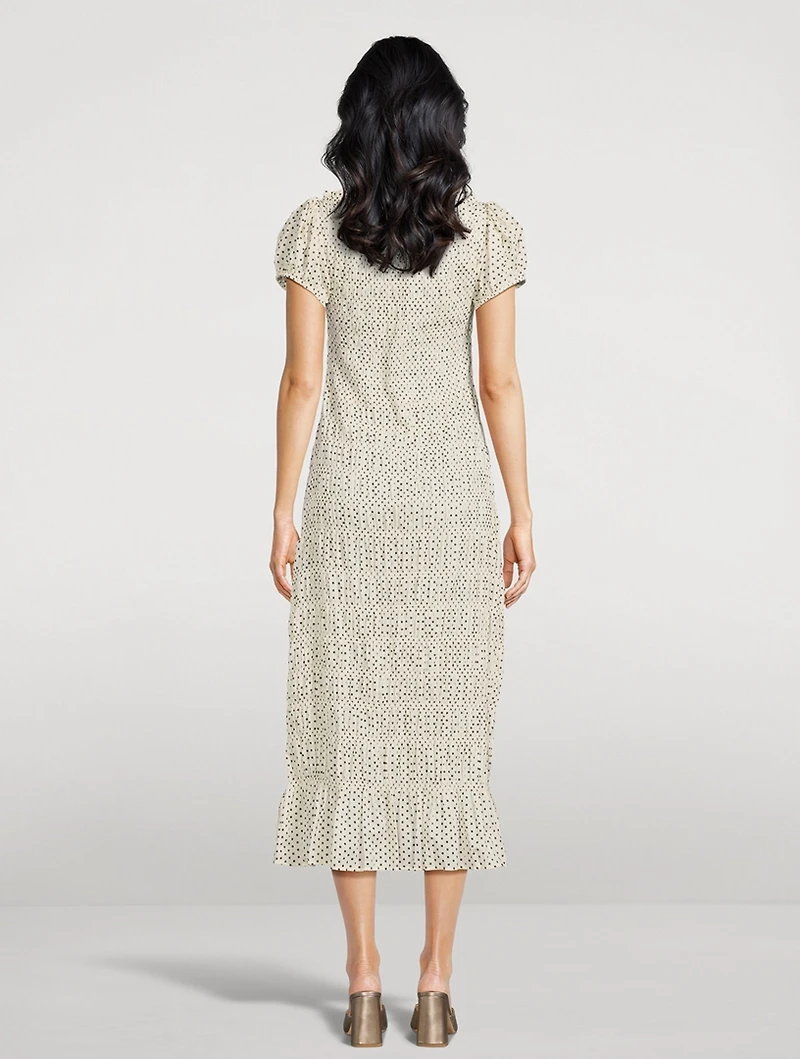 Georgene Smocked Midi Dress Polka Dot Print