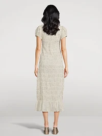 Georgene Smocked Midi Dress Polka Dot Print