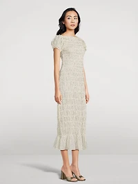 Georgene Smocked Midi Dress Polka Dot Print