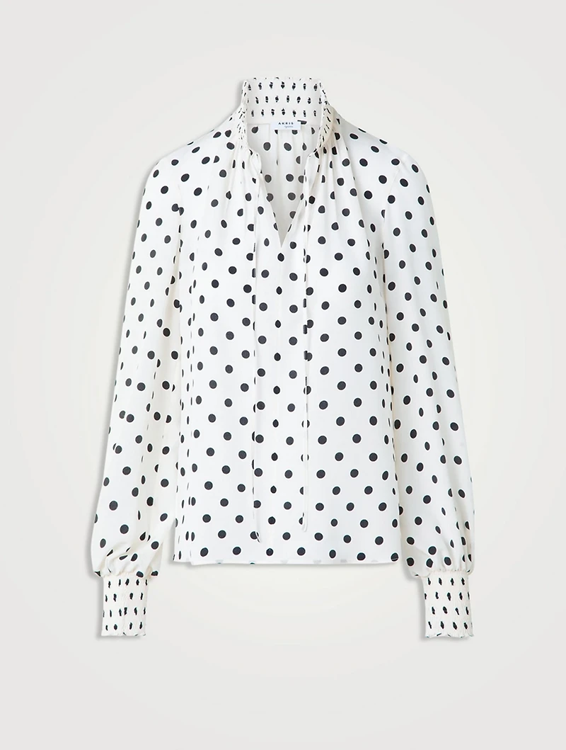 Silk Tie-Neck Blouse Polka Dot Print
