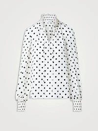 Silk Tie-Neck Blouse Polka Dot Print