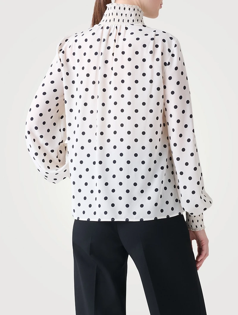 Silk Tie-Neck Blouse Polka Dot Print