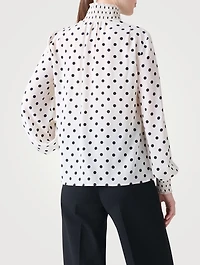 Silk Tie-Neck Blouse Polka Dot Print