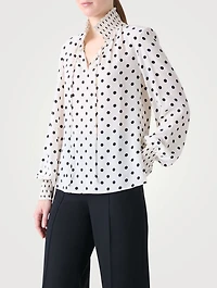Silk Tie-Neck Blouse Polka Dot Print