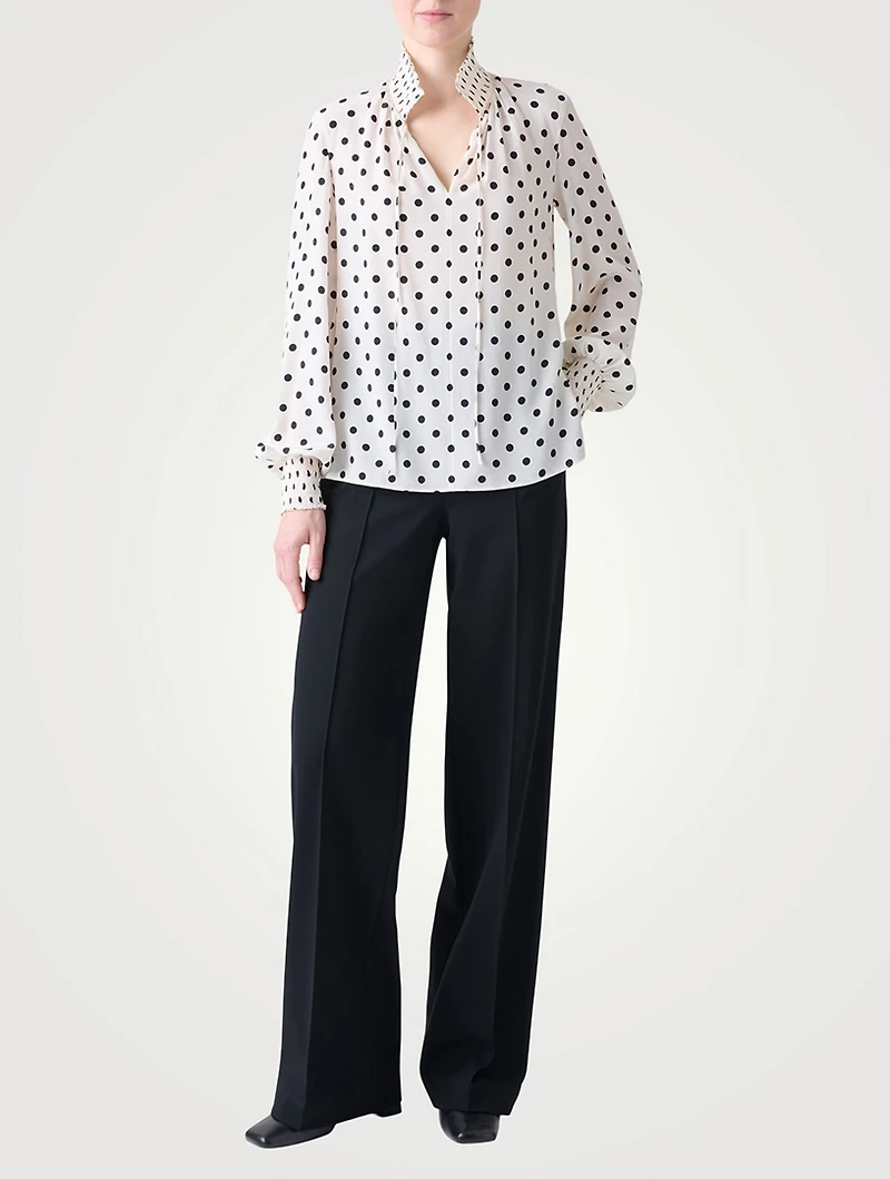 Silk Tie-Neck Blouse Polka Dot Print