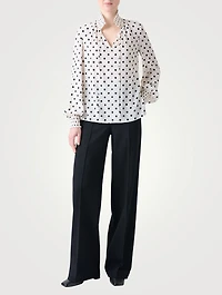 Silk Tie-Neck Blouse Polka Dot Print