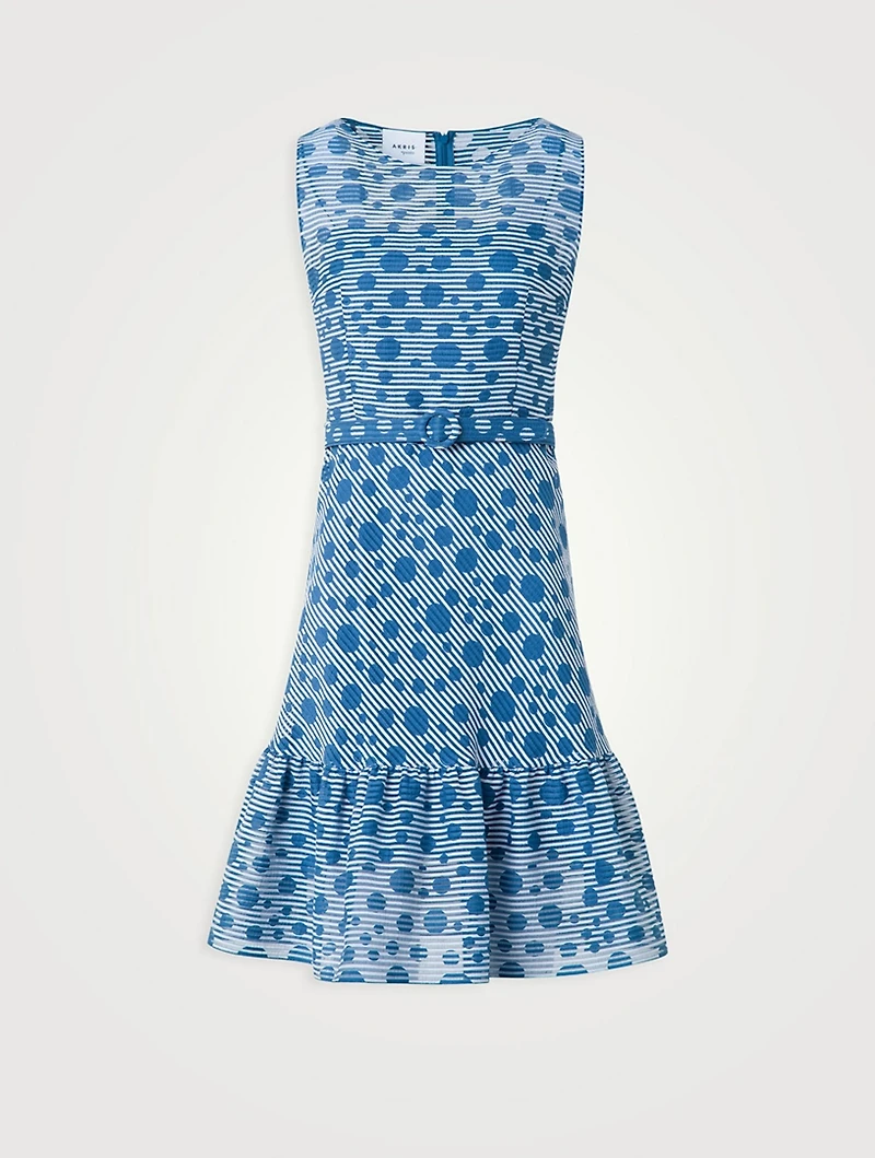 Belted Midi Dress Stripe Dot Print