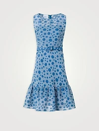 Belted Midi Dress Stripe Dot Print