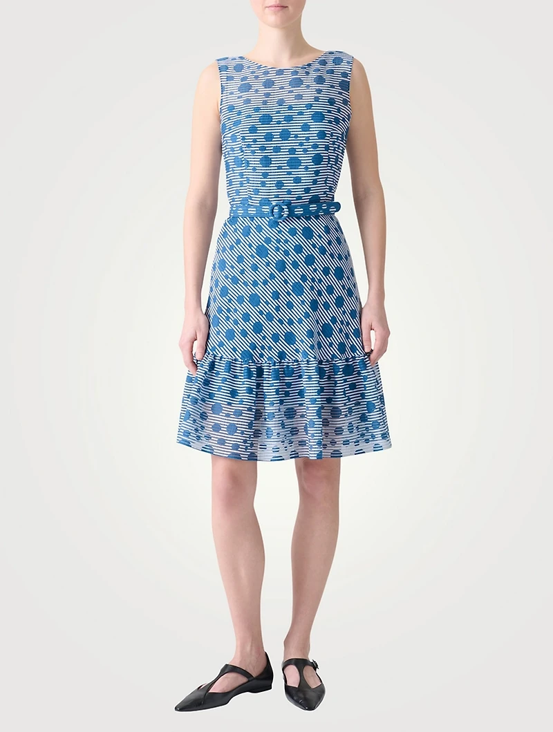 Belted Midi Dress Stripe Dot Print