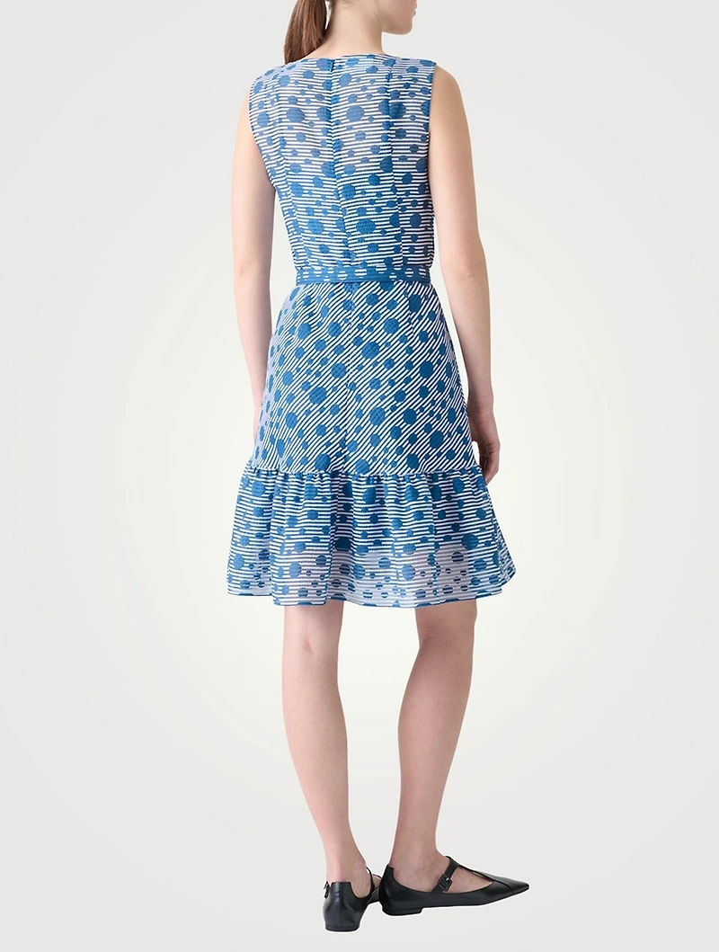 Belted Midi Dress Stripe Dot Print