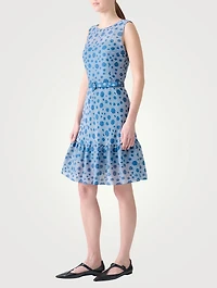 Belted Midi Dress Stripe Dot Print