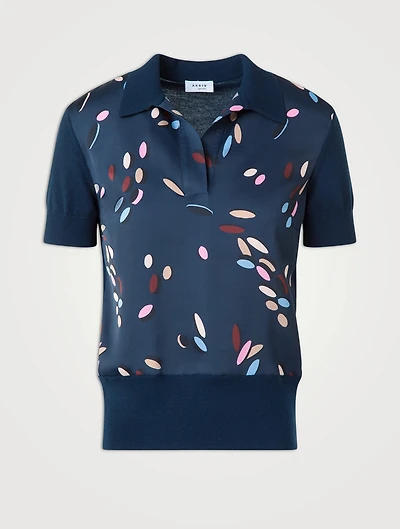 Mixed-Media Polo Shirt Dropping Dots Print