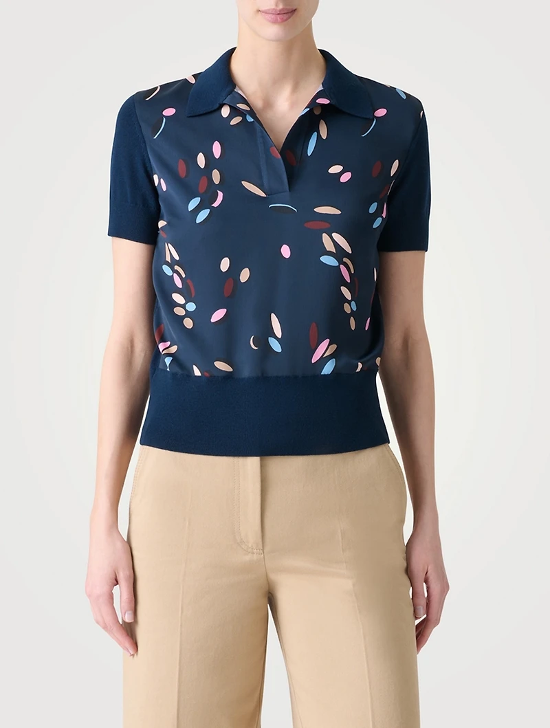 Mixed-Media Polo Shirt Dropping Dots Print