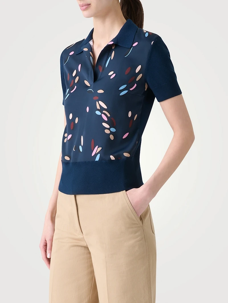 Mixed-Media Polo Shirt Dropping Dots Print