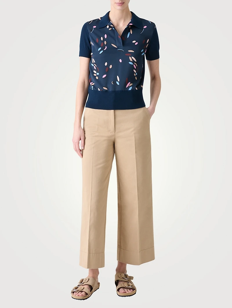 Mixed-Media Polo Shirt Dropping Dots Print